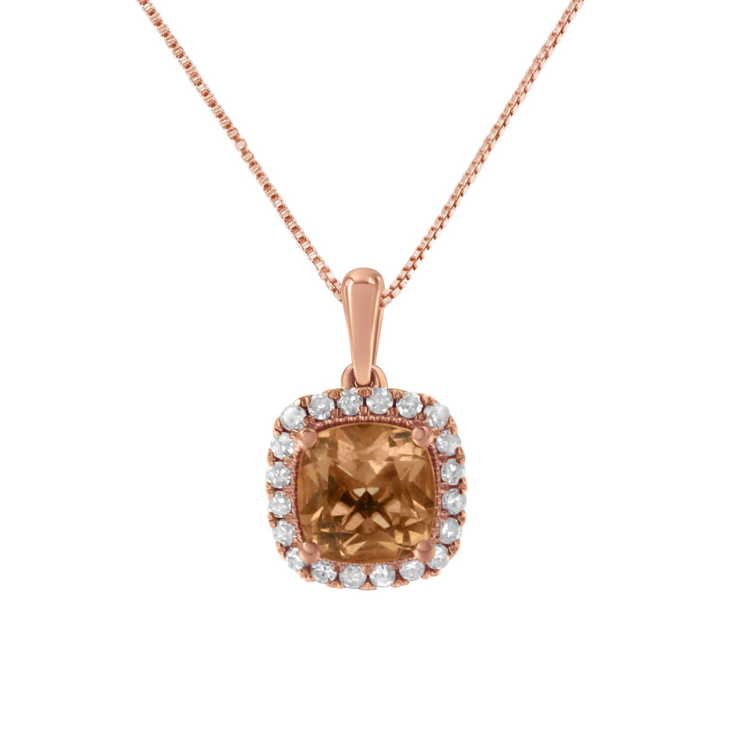 10K Rose Gold 1/4ct Diamond and 8MM Peach Morganite Gemstone Square